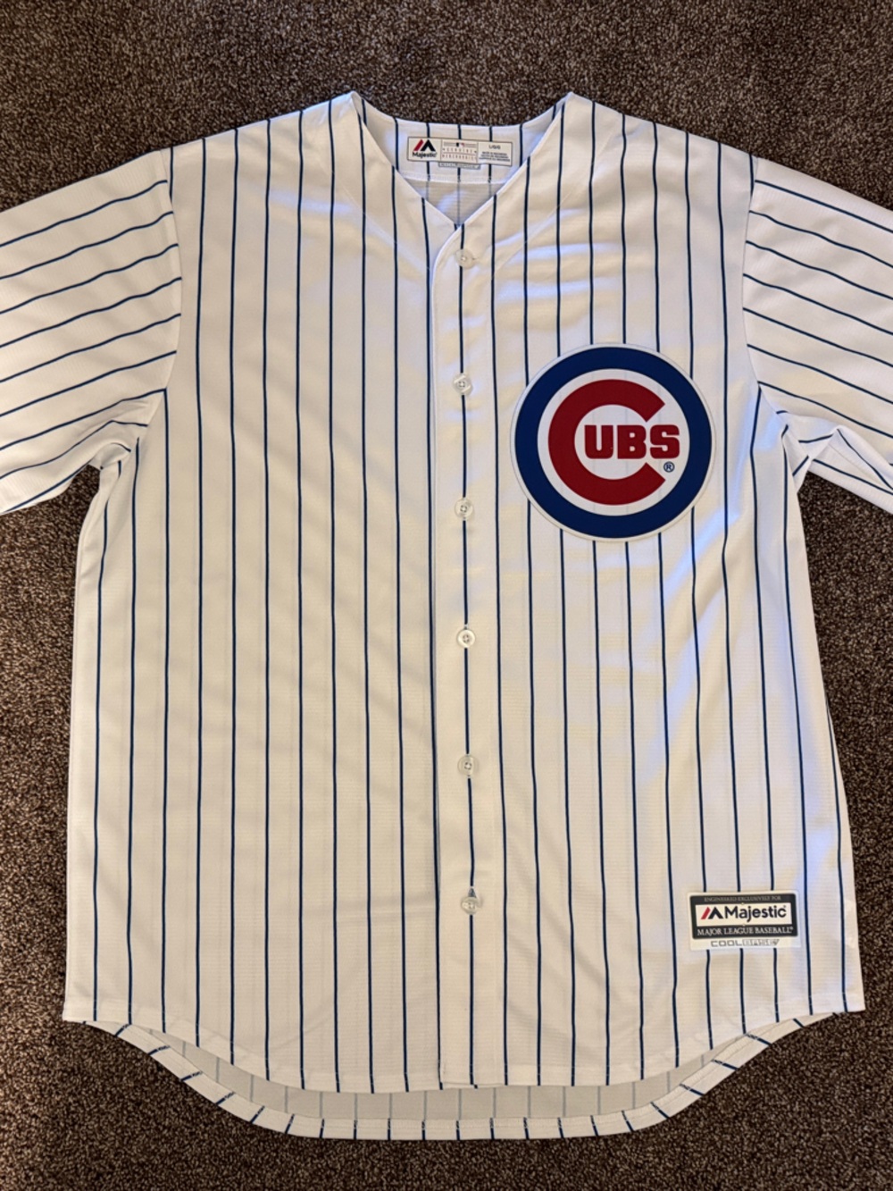 Majestic Chicago Cubs White & Blue Pinstripe Baseball Jersey